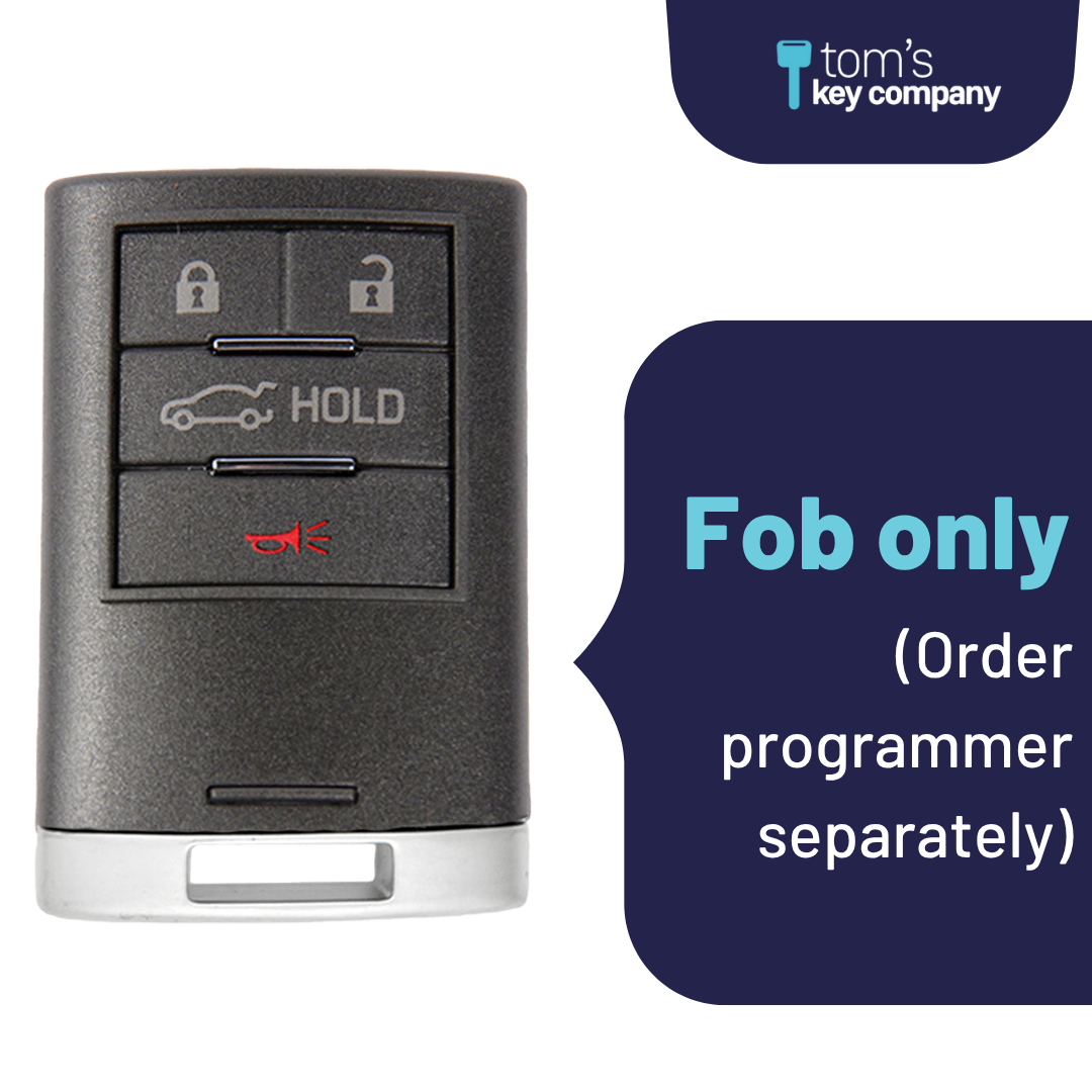 Brand New Aftermarket 4-Button Smart Key Fob with Lock, Unlock, Trunk Hold, Panic for Select Cadillac Vehicles (CADSK-4B-RSTR-116-K)