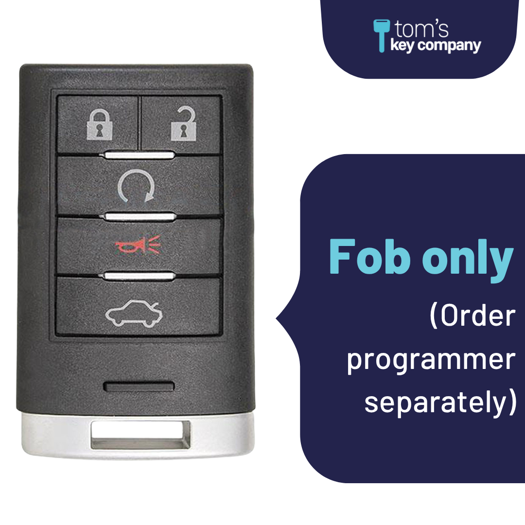 Brand New Aftermarket 5-Button Smart Key Fob with Lock, Unlock, Remote Start, Trunk, Panic for Select Cadillac Vehicles (CADSK-5B-145-K)