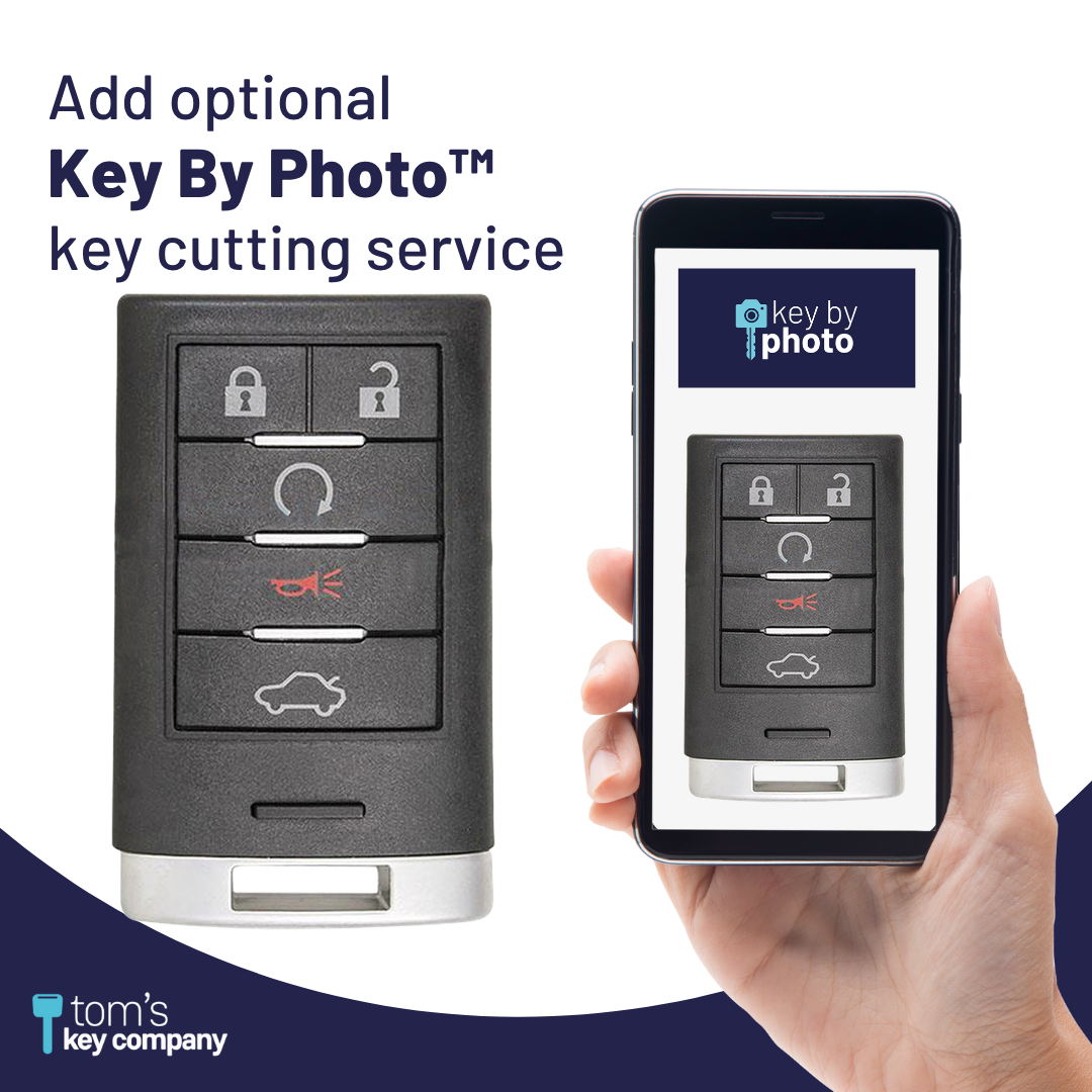 Brand New Aftermarket 5-Button Smart Key Fob with Lock, Unlock, Remote Start, Trunk, Panic for Select Cadillac Vehicles (CADSK-5B-145-K)