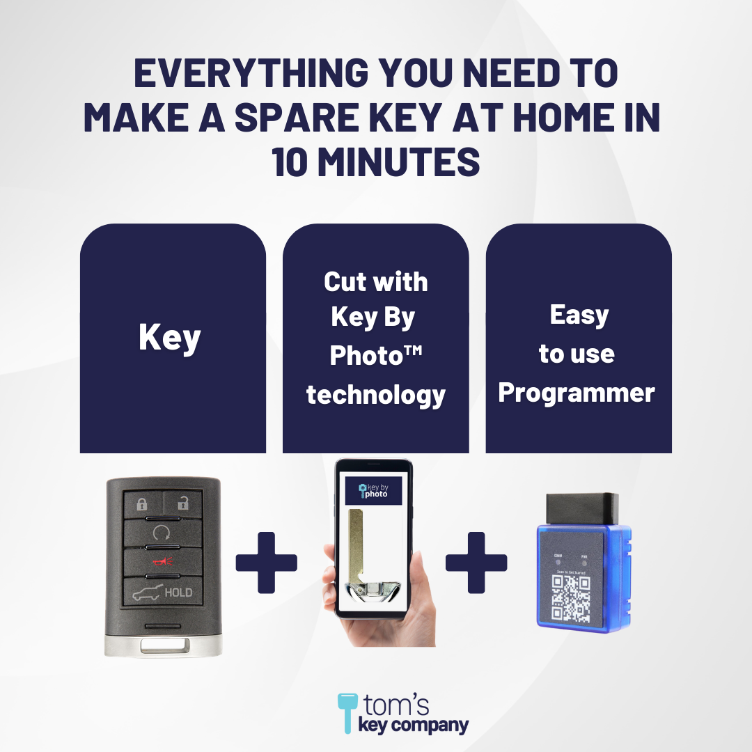 Ultimate Smart Key Bundle with Programming Tool, Refurbished 5-Button Smart Key Fob and Key By Photo for Select Cadillac Vehicles (CADSK-5B-149-K-UKB)