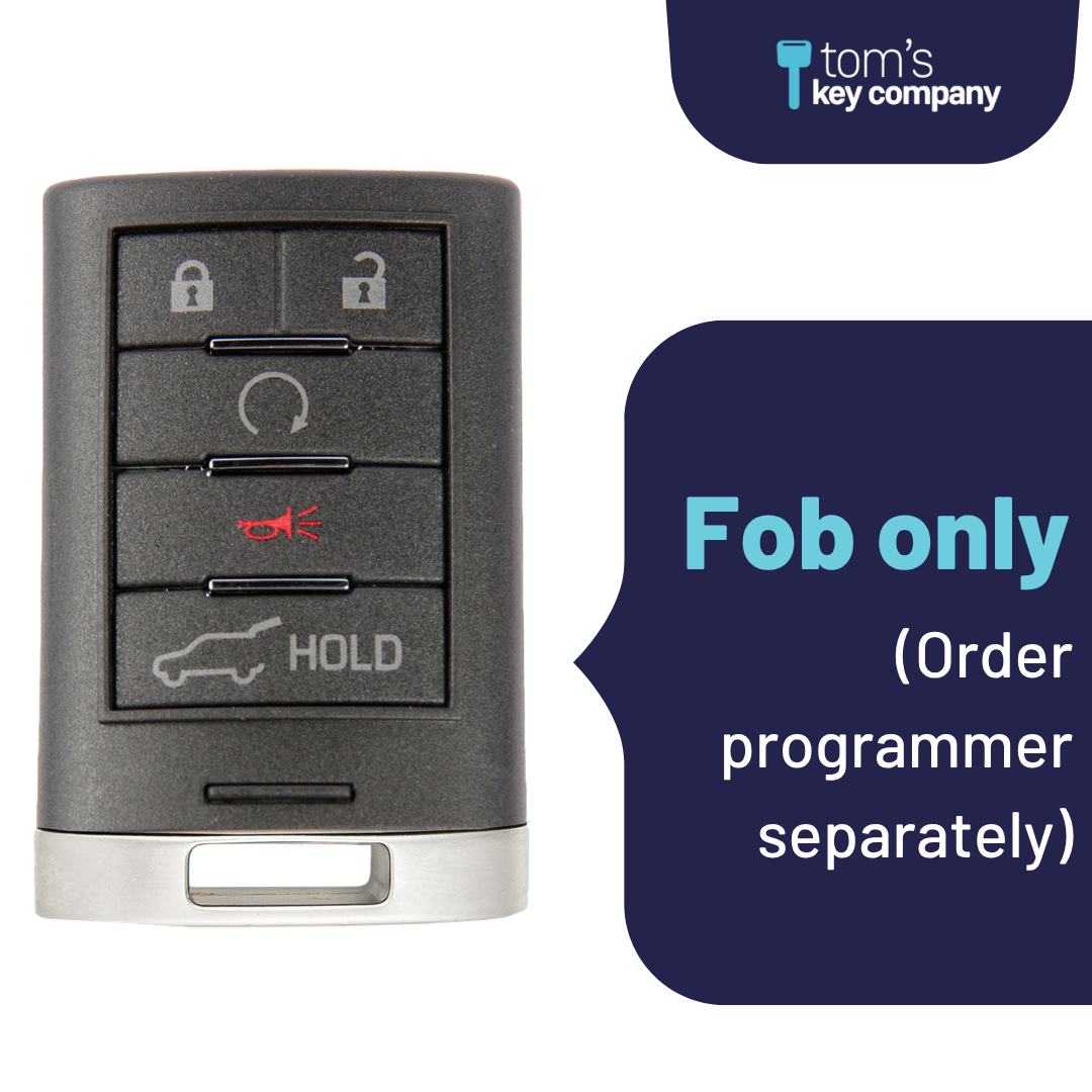 Brand New Aftermarket 5-Button Smart Key Fob with Lock, Unlock, Hatch, Remote Start, Panic for Select Cadillac Vehicles (CADSK-5B-149-K)