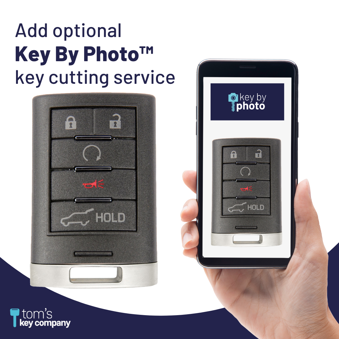 Brand New Aftermarket 5-Button Smart Key Fob with Lock, Unlock, Hatch, Remote Start, Panic for Select Cadillac Vehicles (CADSK-5B-149-K)