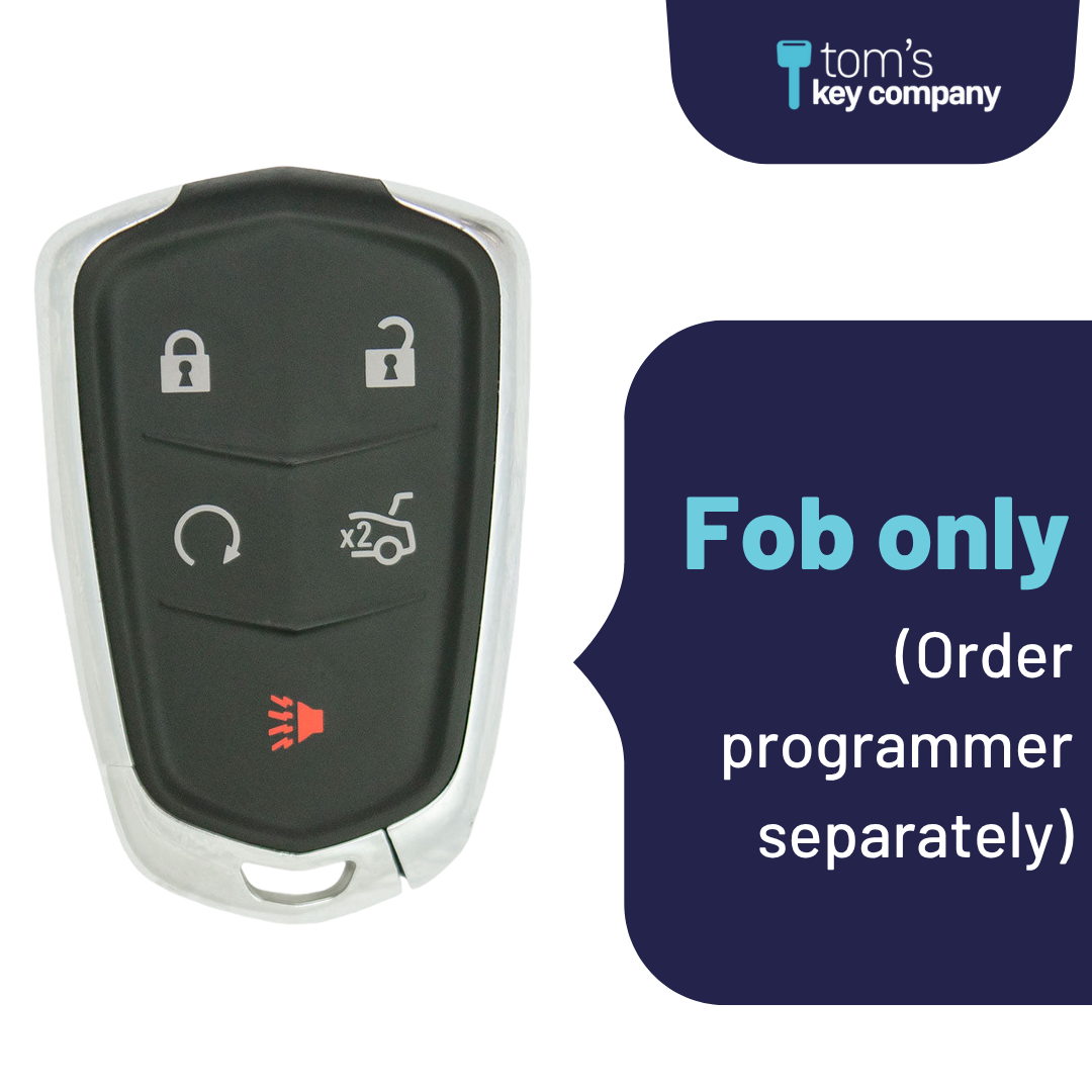 Brand New Aftermarket 5-Button Smart Key Fob with Lock, Unlock, Remote Start, Trunk, Panic for Select Cadillac Vehicles (CADSK-5B-173-K)