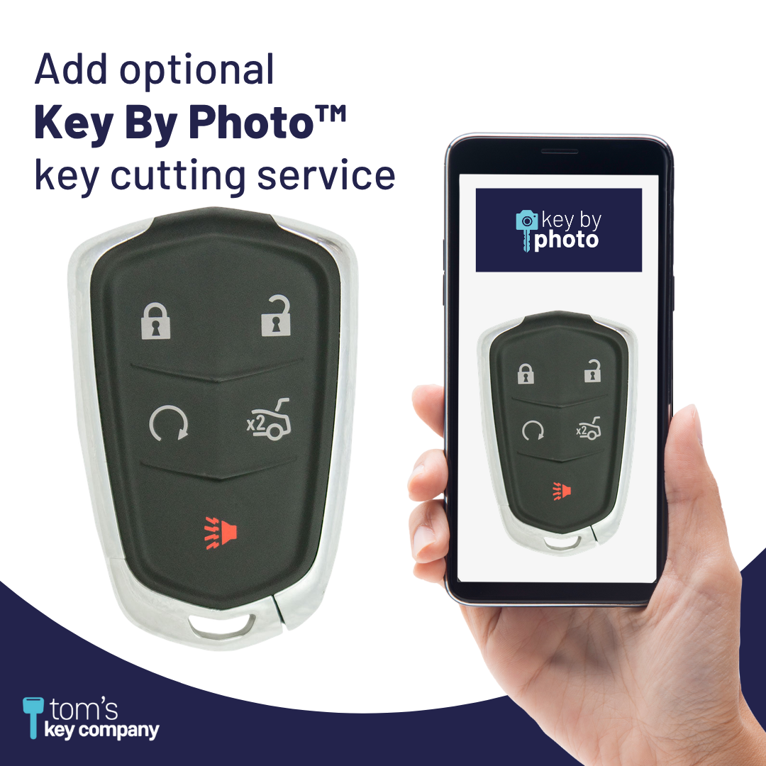 Brand New Aftermarket 5-Button Smart Key Fob with Lock, Unlock, Remote Start, Trunk, Panic for Select Cadillac Vehicles (CADSK-5B-173-K)