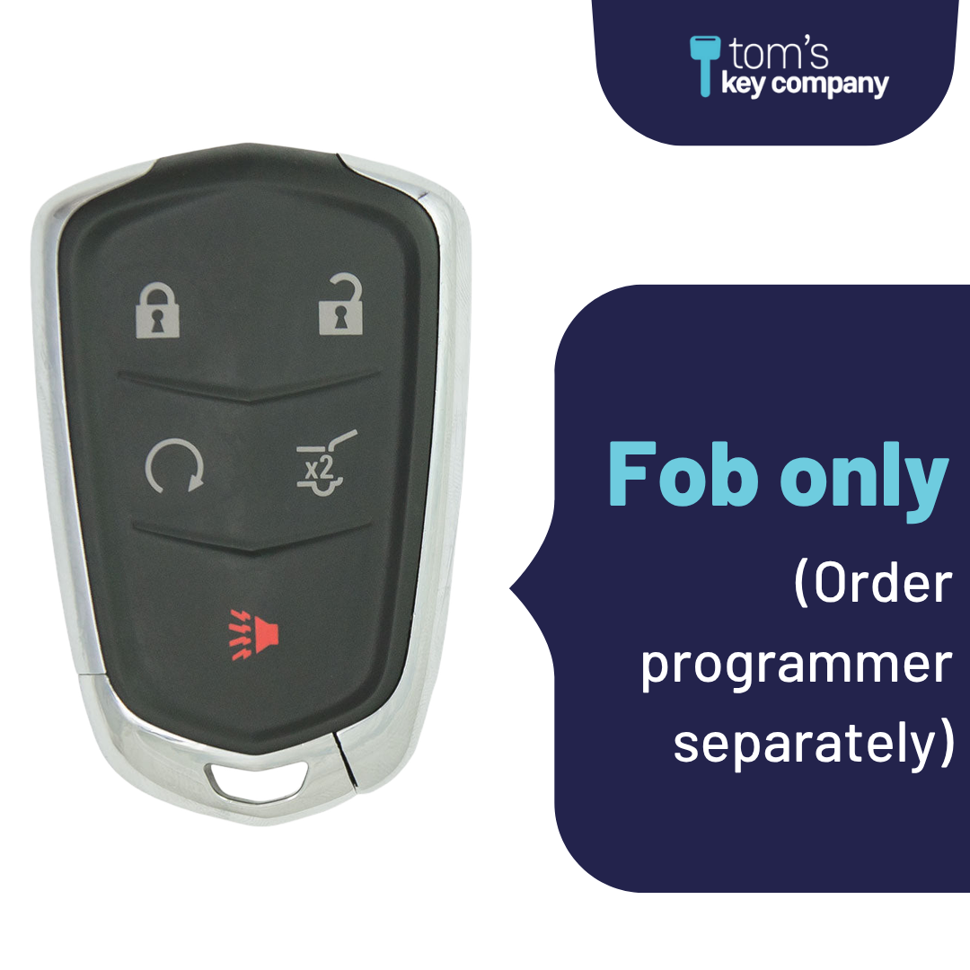 Brand New Aftermarket 5-Button Smart Key Fob with Lock, Unlock, Hatch, Remote Start, Panic for Select Cadillac Vehicles (CADSK-5B-174-K)