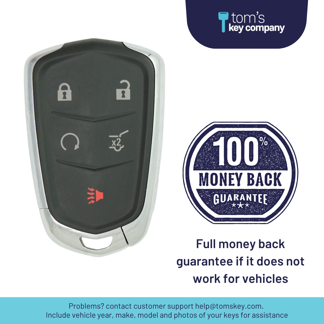 Ultimate Smart Key Bundle with Programming Tool, Refurbished 5-Button Smart Key Fob and Key By Photo for Select Cadillac Vehicles (CADSK-5B-HRRS-117-K-UKB)