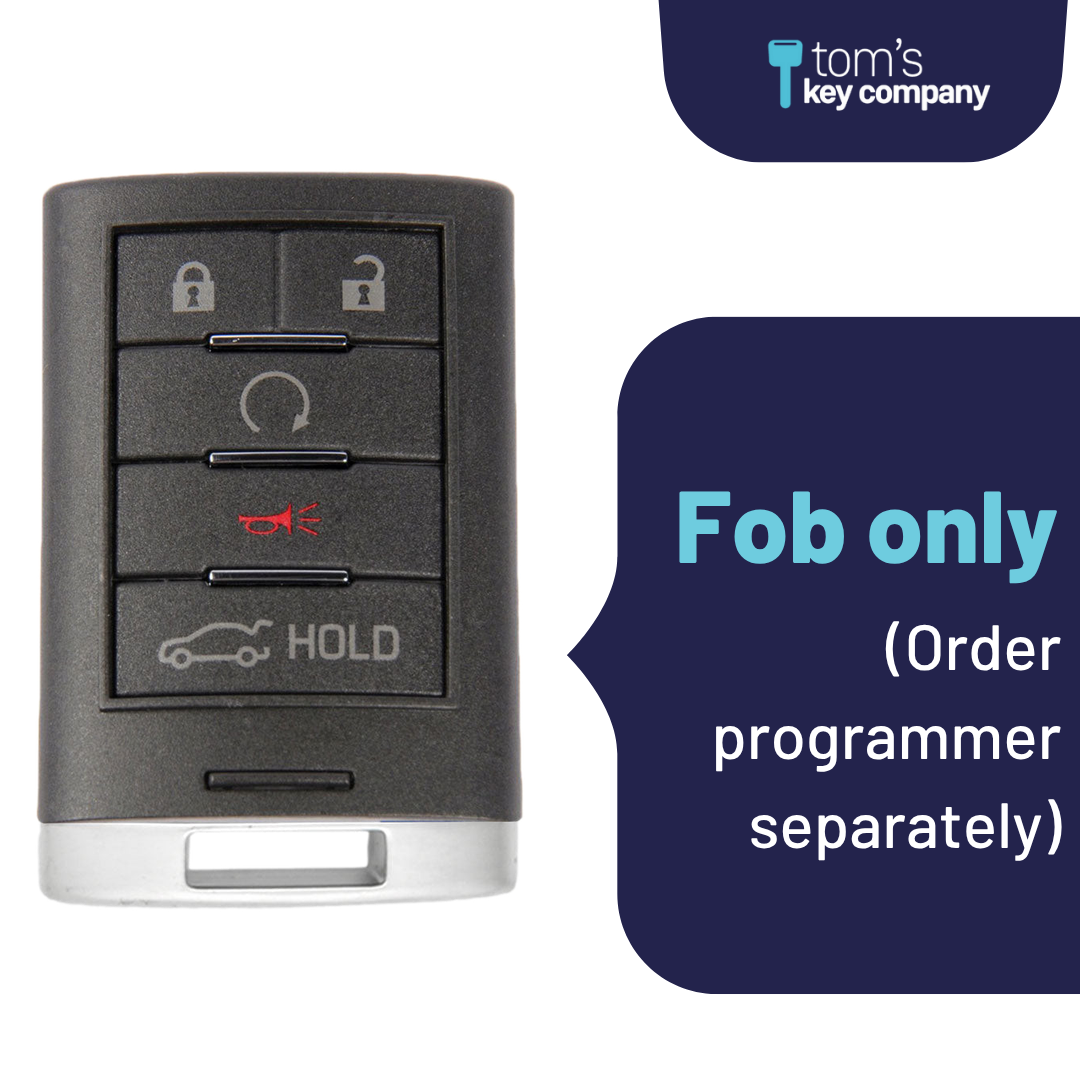 Brand New Aftermarket 5-Button Smart Key Fob with Lock, Unlock, Remote Start, Trunk Hold, Panic for Select Cadillac Vehicles (CADSK-5B-RSTR-116-K)