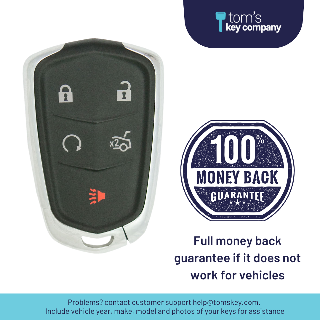 Ultimate Smart Key Bundle with Programming Tool, Aftermarket 5-Button Smart Key Fob and Key By Photo for Select Cadillac Vehicles (CADSK-5B-RSTR-117-K-UKB)