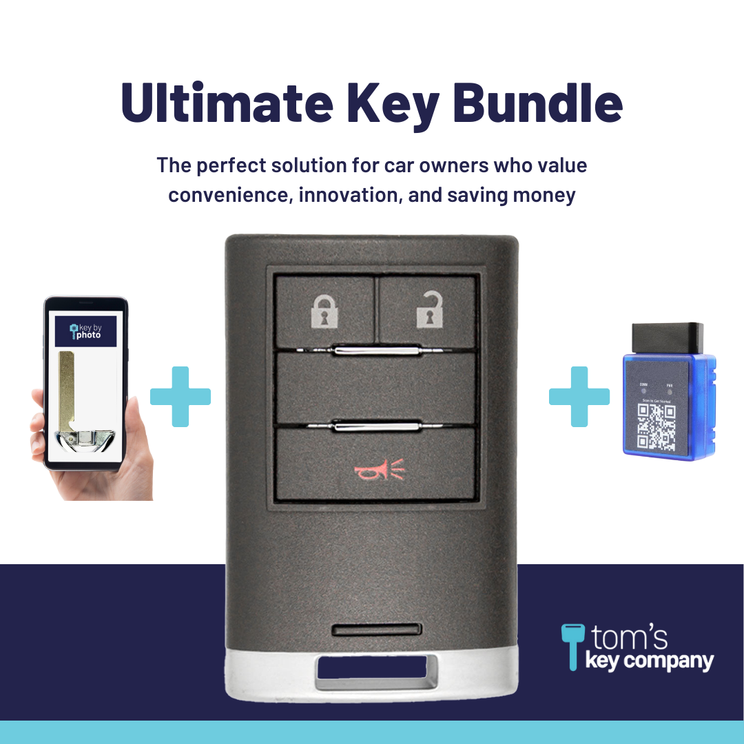 Ultimate Smart Key Bundle with Programming Tool, Aftermarket 3-Button Smart Key Fob and Key By Photo for Select Cadillac Vehicles (CADSK- 3B-164-K-UKB)