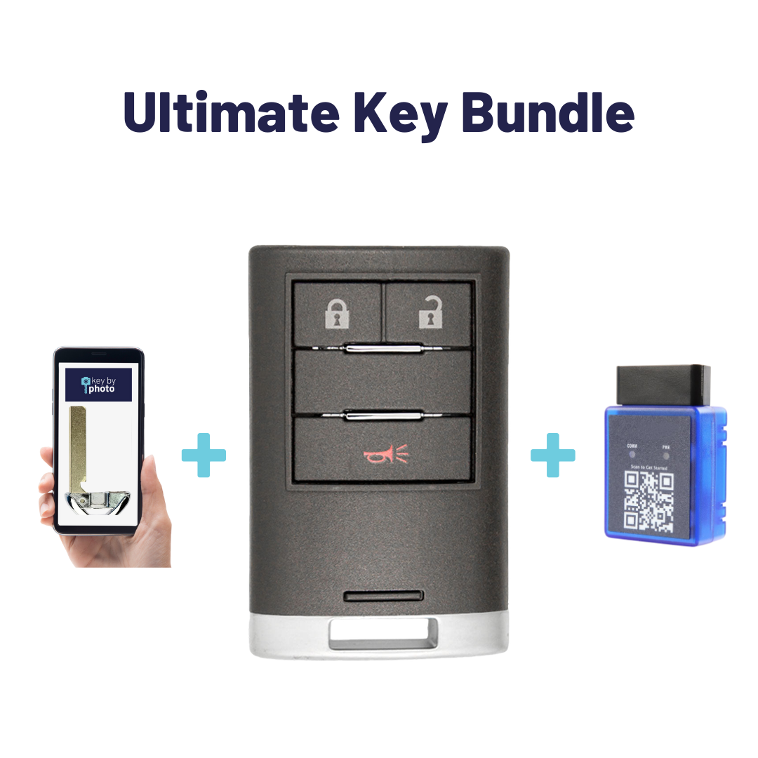 Ultimate Smart Key Bundle with Programming Tool, Refurbished 3-Button Smart Key Fob and Key By Photo for Select Cadillac Vehicles (CADSK- 3B-164-K-UKB)