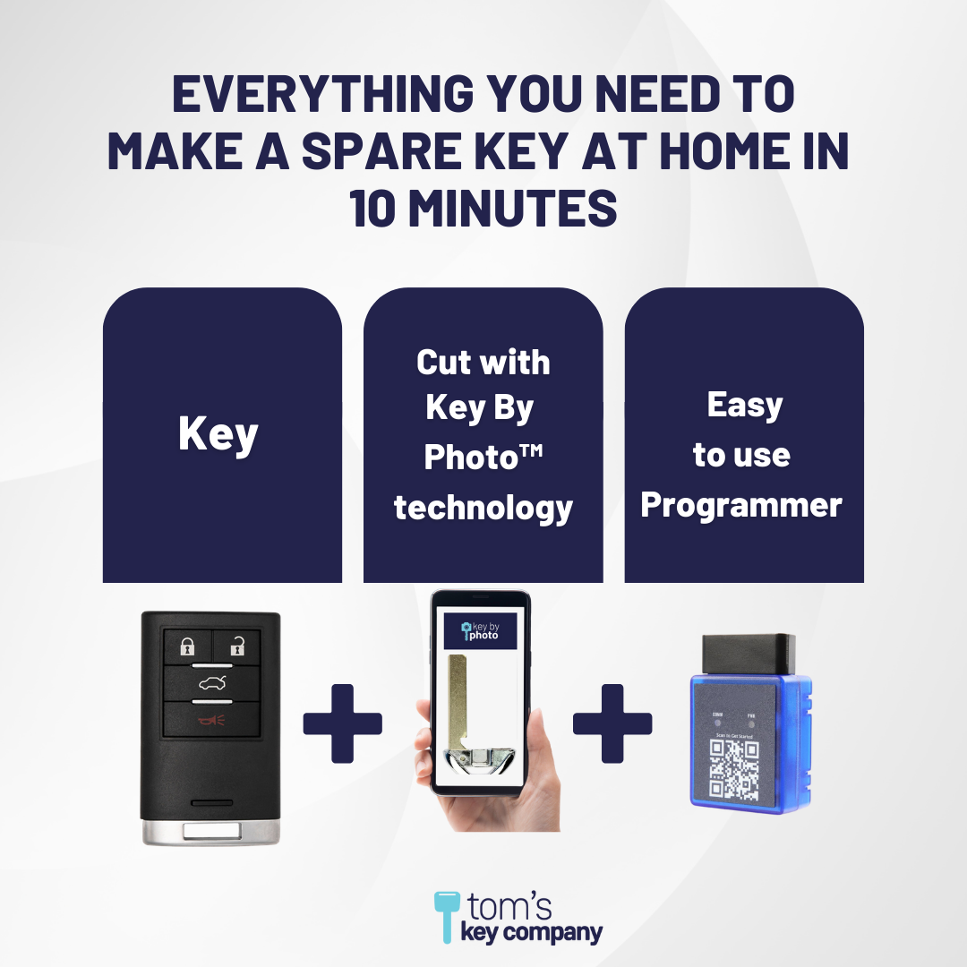 Ultimate Smart Key Bundle with Programming Tool, Aftermarket 4-Button Smart Key Fob and Key By Photo for Select Cadillac Vehicles (CADSK- 4B-167-K-UKB)