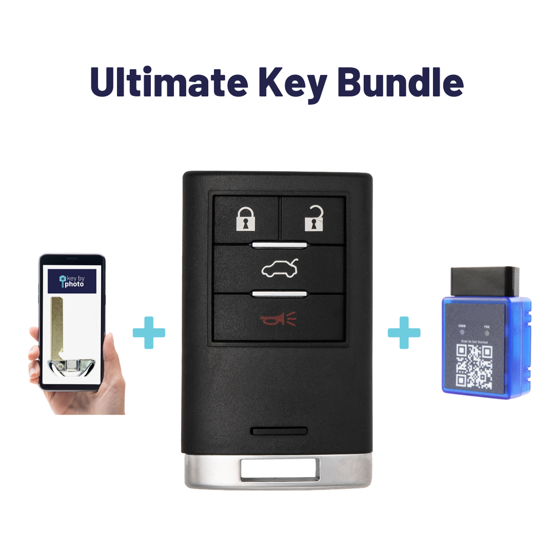 Ultimate Smart Key Bundle with Programming Tool, Aftermarket 4-Button Smart Key Fob and Key By Photo for Select Cadillac Vehicles (CADSK- 4B-167-K-UKB)