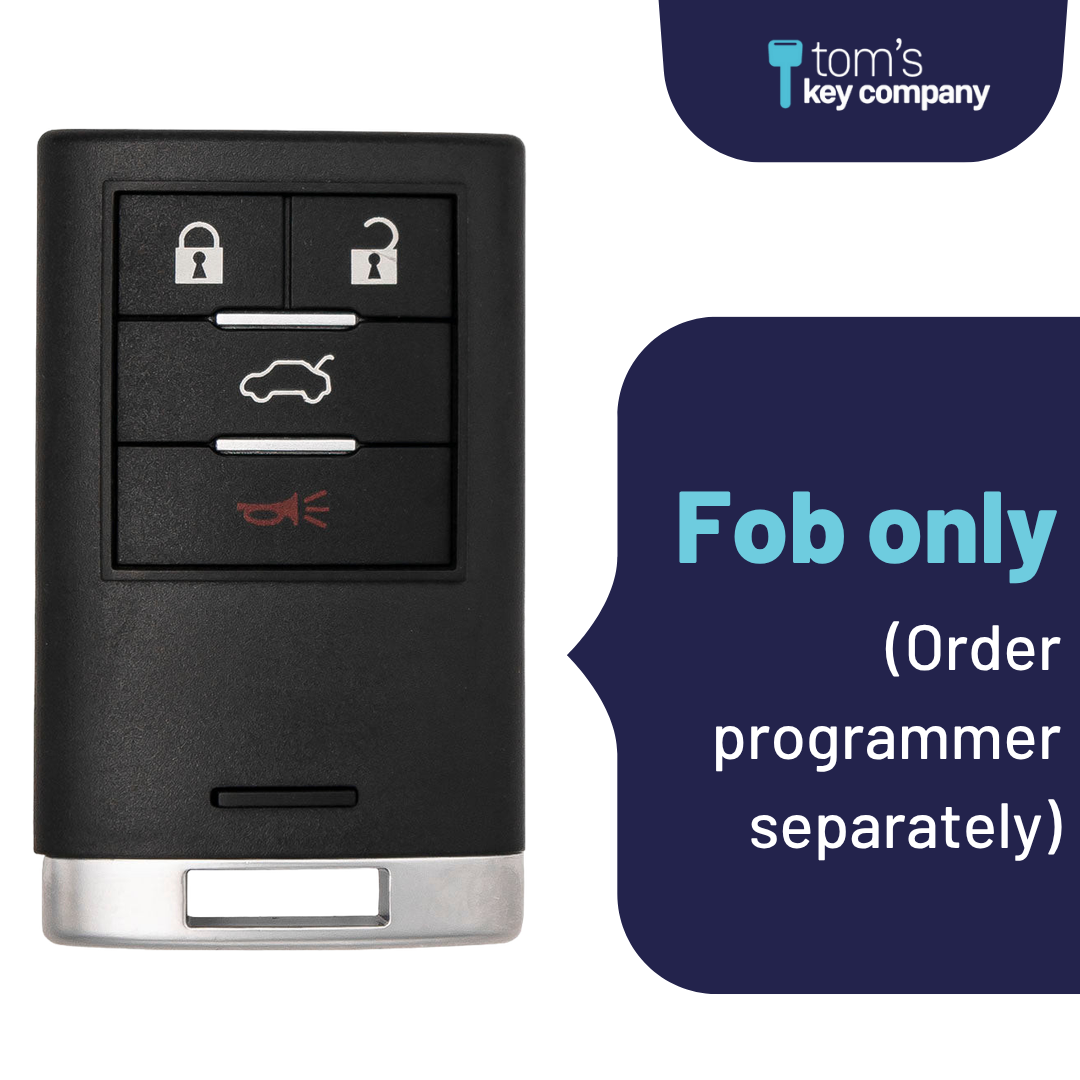 Brand New Aftermarket 4-Button Smart Key Fob with Lock, Unlock, Trunk, Panic for Select Cadillac Vehicles (CADSK- 4B-167-K)