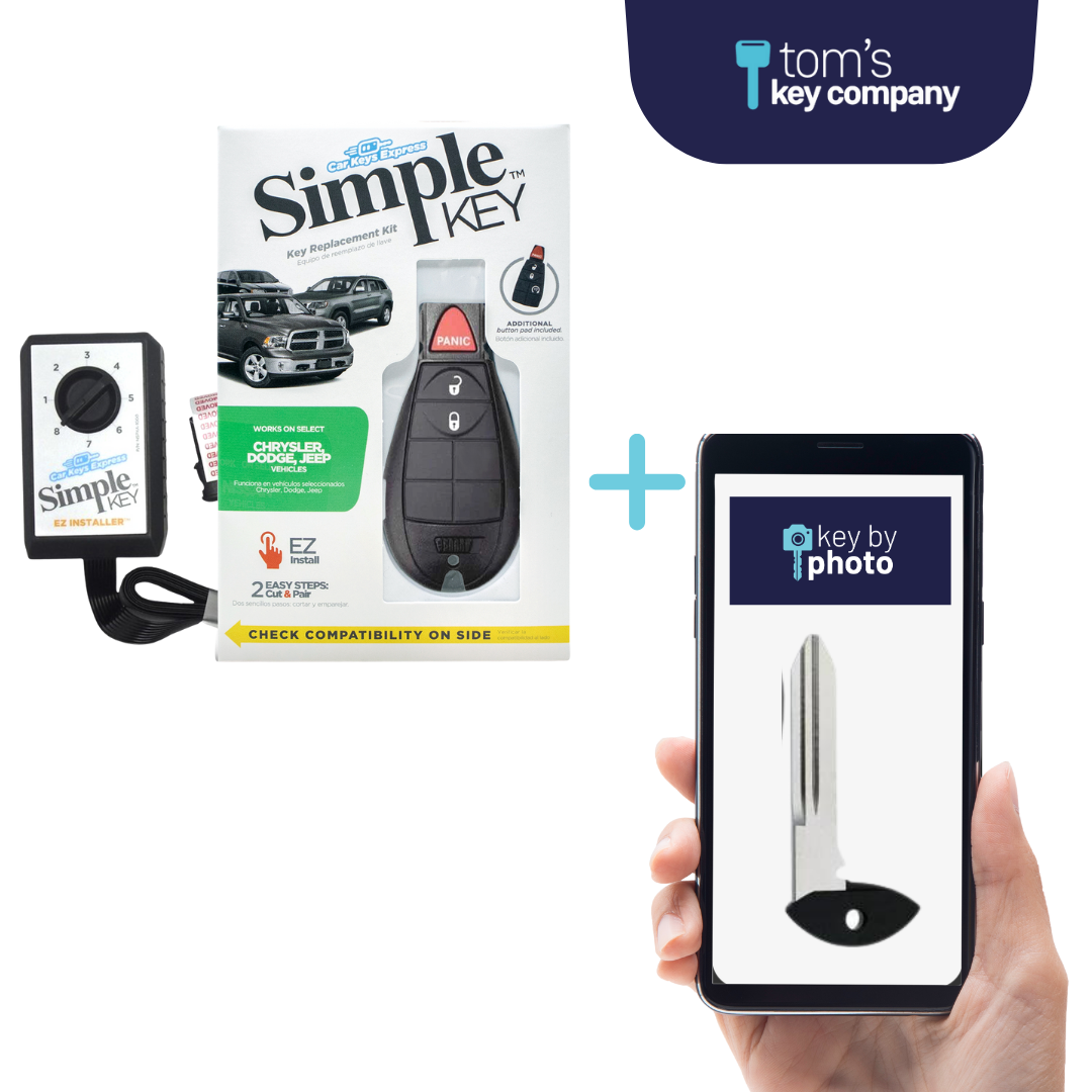 Ultimate Key Bundle DIY Car Key Replacement Kit with SimpleKey™ Programmer & Key By Photo™ Service | Chrysler, Dodge, Jeep, RAM, & Volkswagen 3 Button Non-Proximity FOBIK