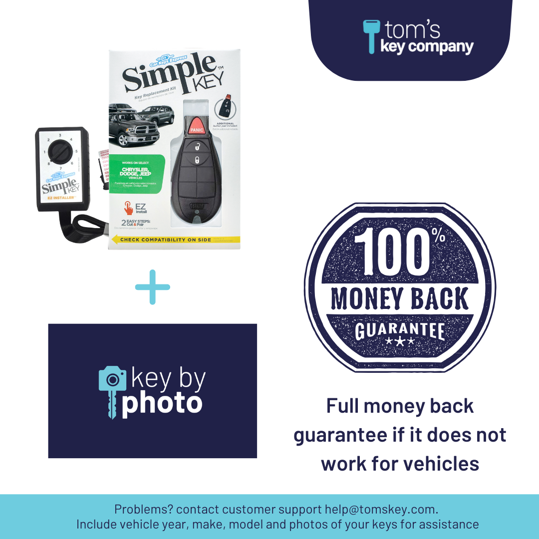 Ultimate Key Bundle DIY Car Key Replacement Kit with SimpleKey™ Programmer & Key By Photo™ Service | Chrysler, Dodge, Jeep, RAM, & Volkswagen 3 Button Non-Proximity FOBIK