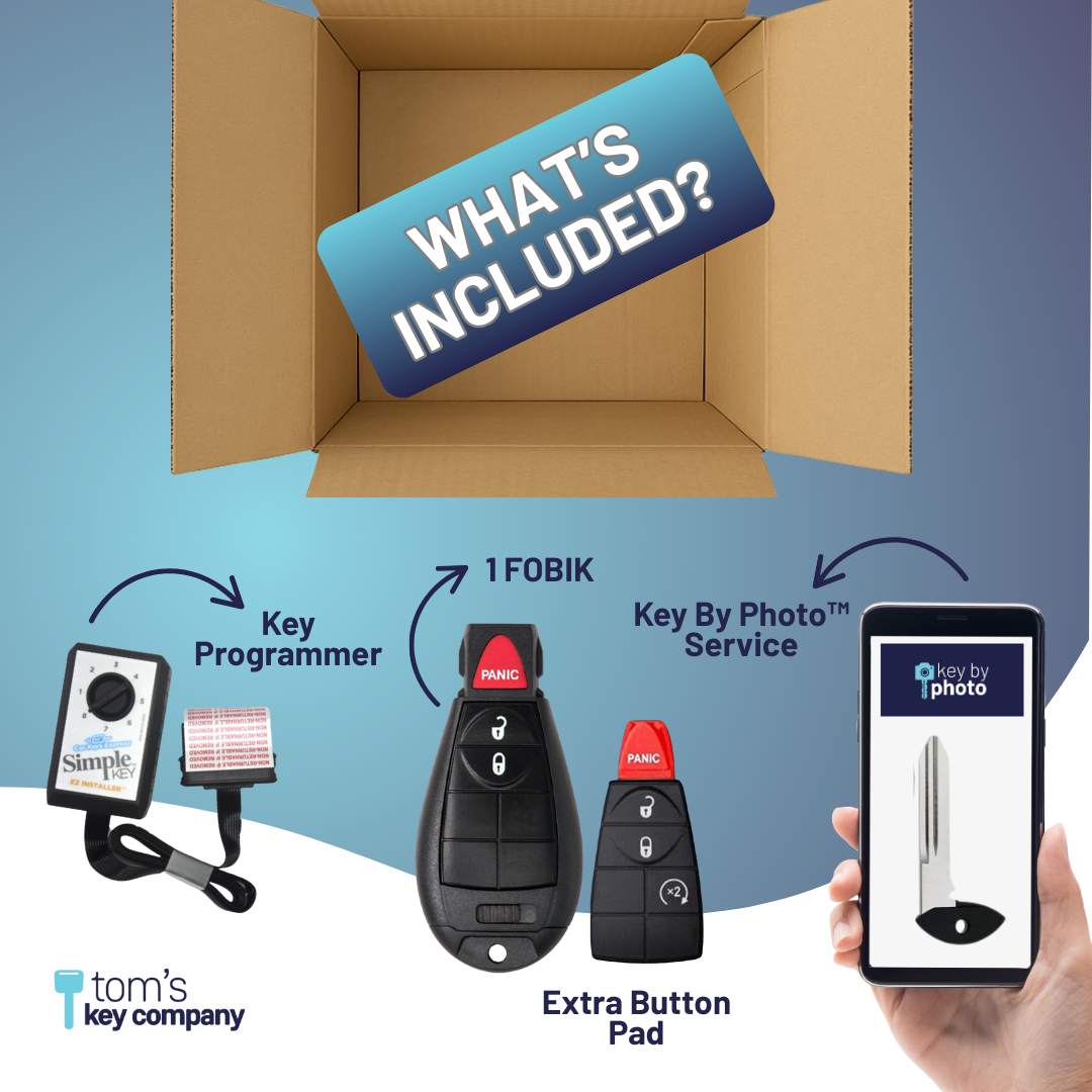 Ultimate Key Bundle DIY Car Key Replacement Kit with SimpleKey™ Programmer & Key By Photo™ Service | Chrysler, Dodge, Jeep, RAM, & Volkswagen 3 Button Non-Proximity FOBIK