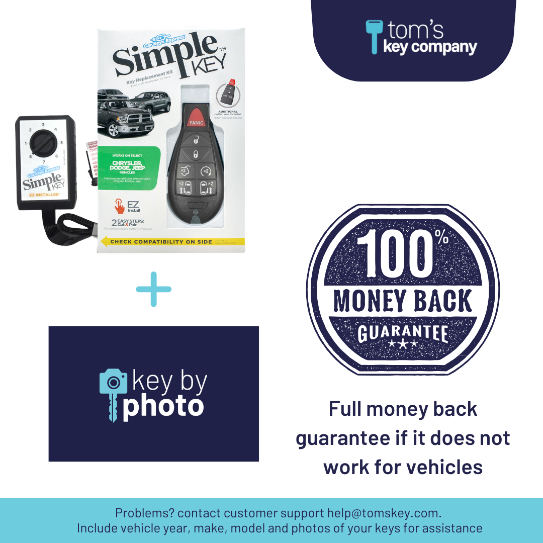 Ultimate Key Bundle DIY Car Key Replacement Kit with SimpleKey™ Programmer & Key By Photo™ Service | Chrysler, Dodge, Jeep, RAM, & Volkswagen with 7 Button Non-Proximity FOBIK
