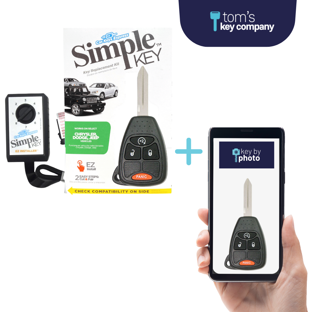 Ultimate Key Bundle DIY Car Key Replacement Kit with SimpleKey™ Programmer & Key By Photo™ Service | Dodge and Jeep with 4 Button Remote Key with Remote Start Button (CDRH-E4RZ0PB-KBP-UKB)