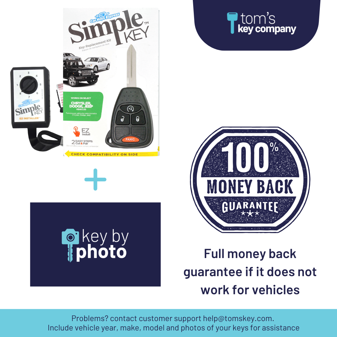 Ultimate Key Bundle DIY Car Key Replacement Kit with SimpleKey™ Programmer & Key By Photo™ Service | Dodge and Jeep with 4 Button Remote Key with Remote Start Button (CDRH-E4RZ0PB-KBP-UKB)