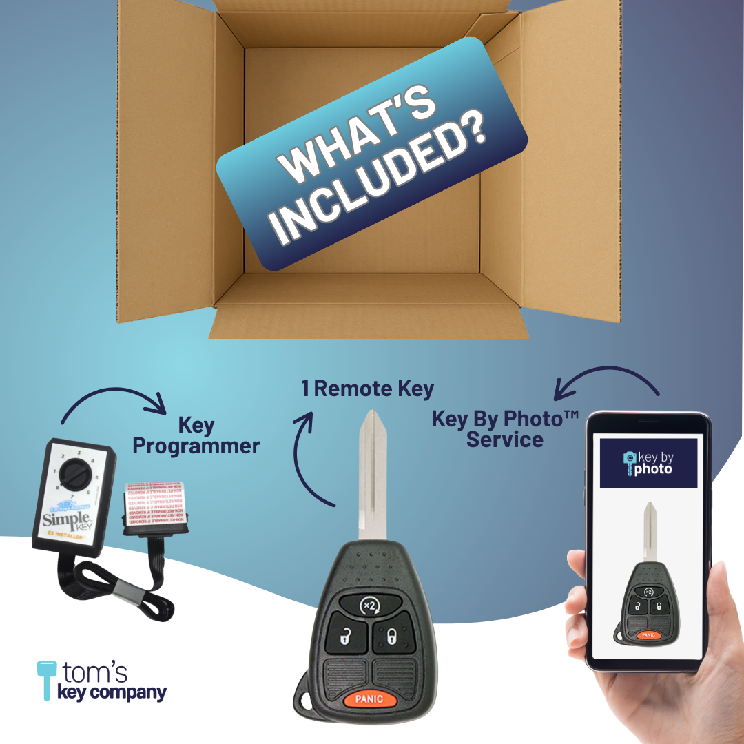 Ultimate Key Bundle DIY Car Key Replacement Kit with SimpleKey™ Programmer & Key By Photo™ Service | Dodge and Jeep with 4 Button Remote Key with Remote Start Button (CDRH-E4RZ0PB-KBP-UKB)