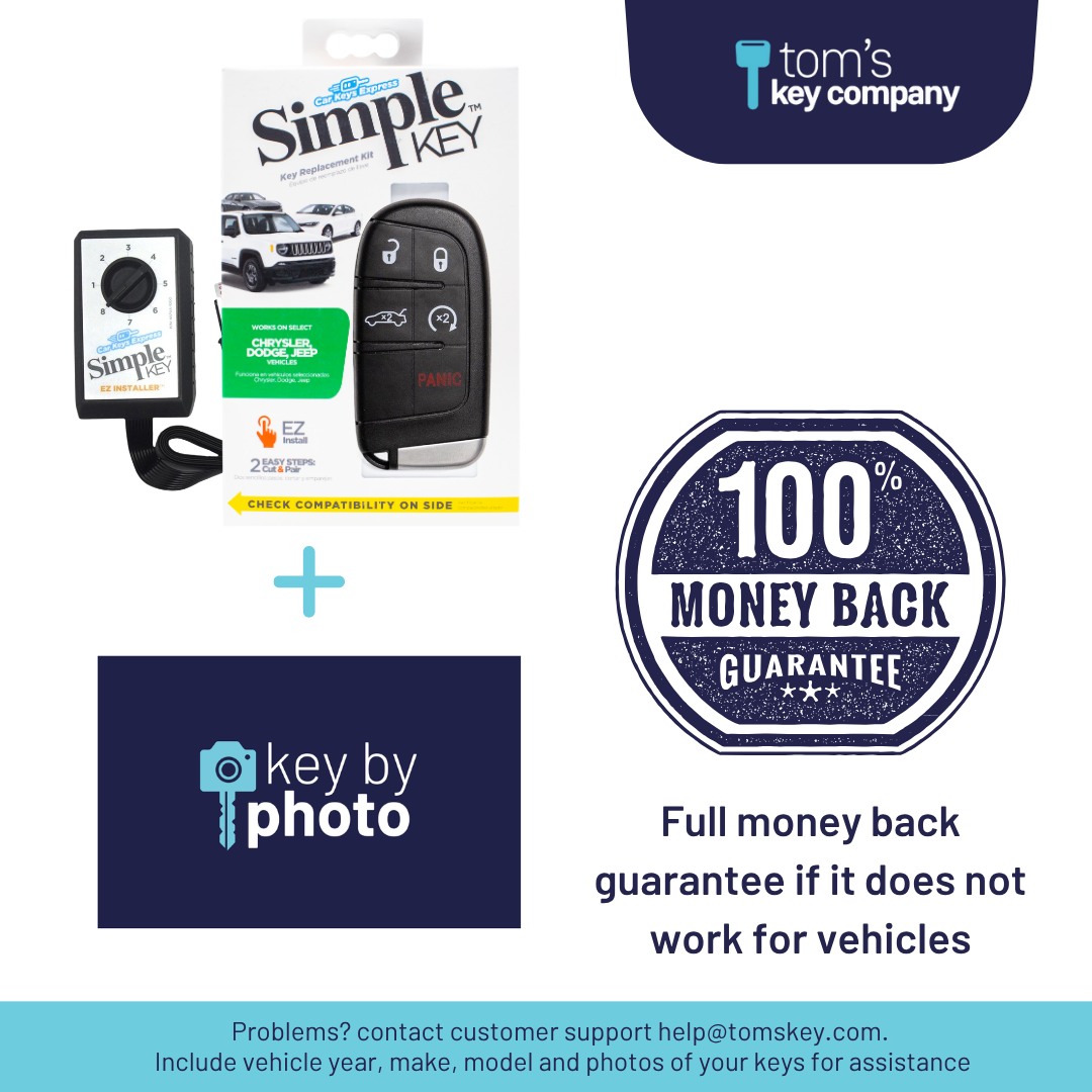 Ultimate Key Bundle DIY Car Key Replacement Kit with SimpleKey™ Programmer & Key By Photo™ Service | Select Chrysler, Dodge, Jeep and Ram with 5 Button Smart Key with Remote Start and Trunk Release Feature (CDSK-E5TRZ0SK-KBP-UKB)