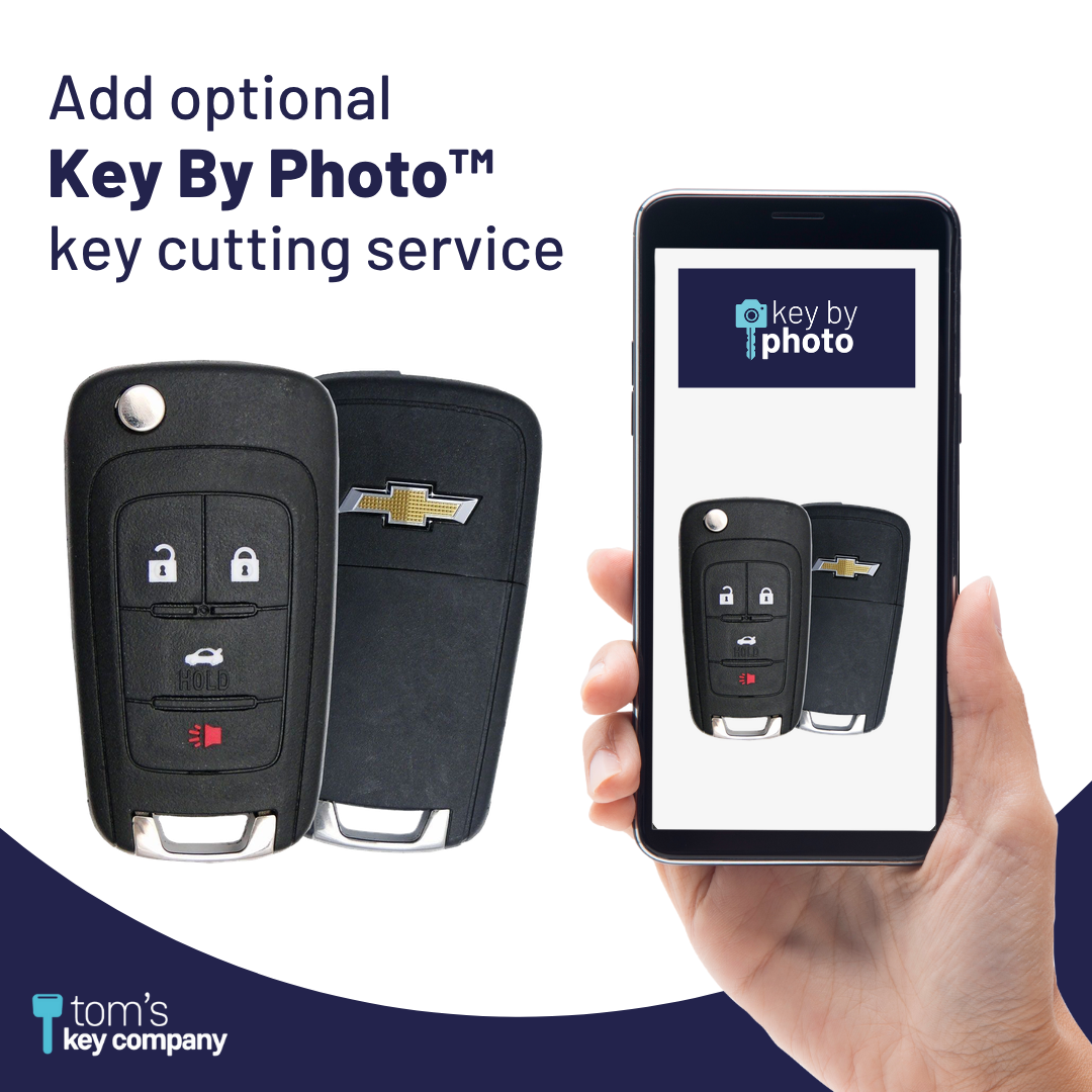 Brand New Aftermarket 4-Button Remote Key with Lock, Unlock, Trunk, Panic for Select Chevrolet Vehicles (CHECK-4B-TR-808-REF-K)