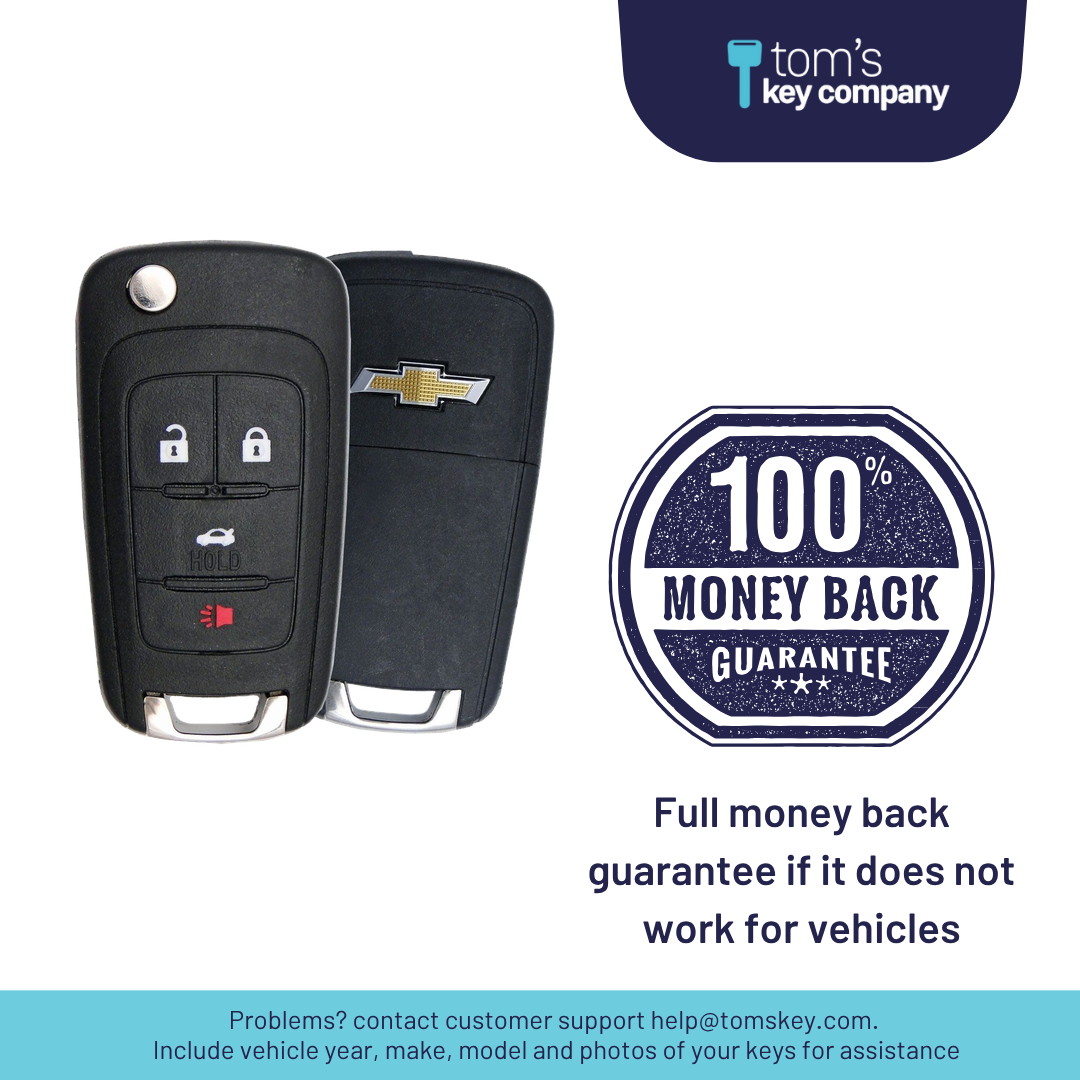 Brand New Aftermarket 4-Button Remote Key with Lock, Unlock, Trunk, Panic for Select Chevrolet Vehicles (CHECK-4B-TR-808-REF-K)