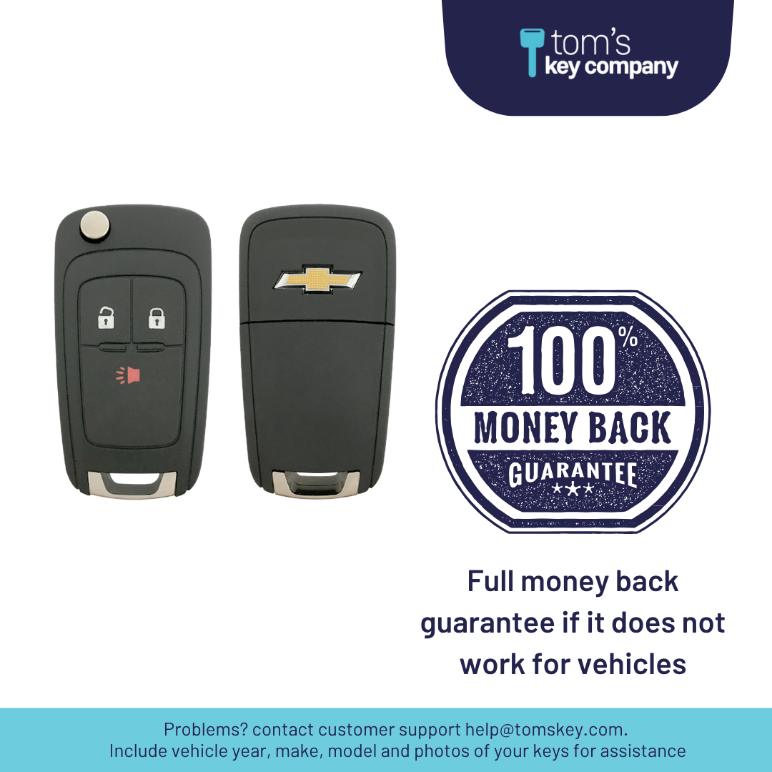 Brand New Aftermarket 3-Button Remote Key with Lock, Unlock, Panic for Select Chevrolet Vehicles (CHEFLP-3B-839-REF-K)