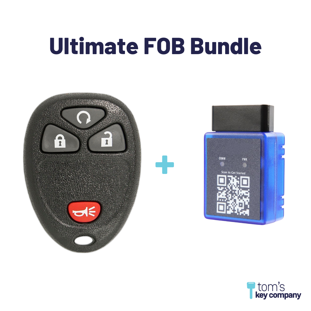 Ultimate Remote FOB Bundle with Programming Tool and Aftermarket 4 Button Remote FOB for Select Chevrolet, GMC and Hummer Vehicles (CHEFOB-4B-TR-697-K-UKB)