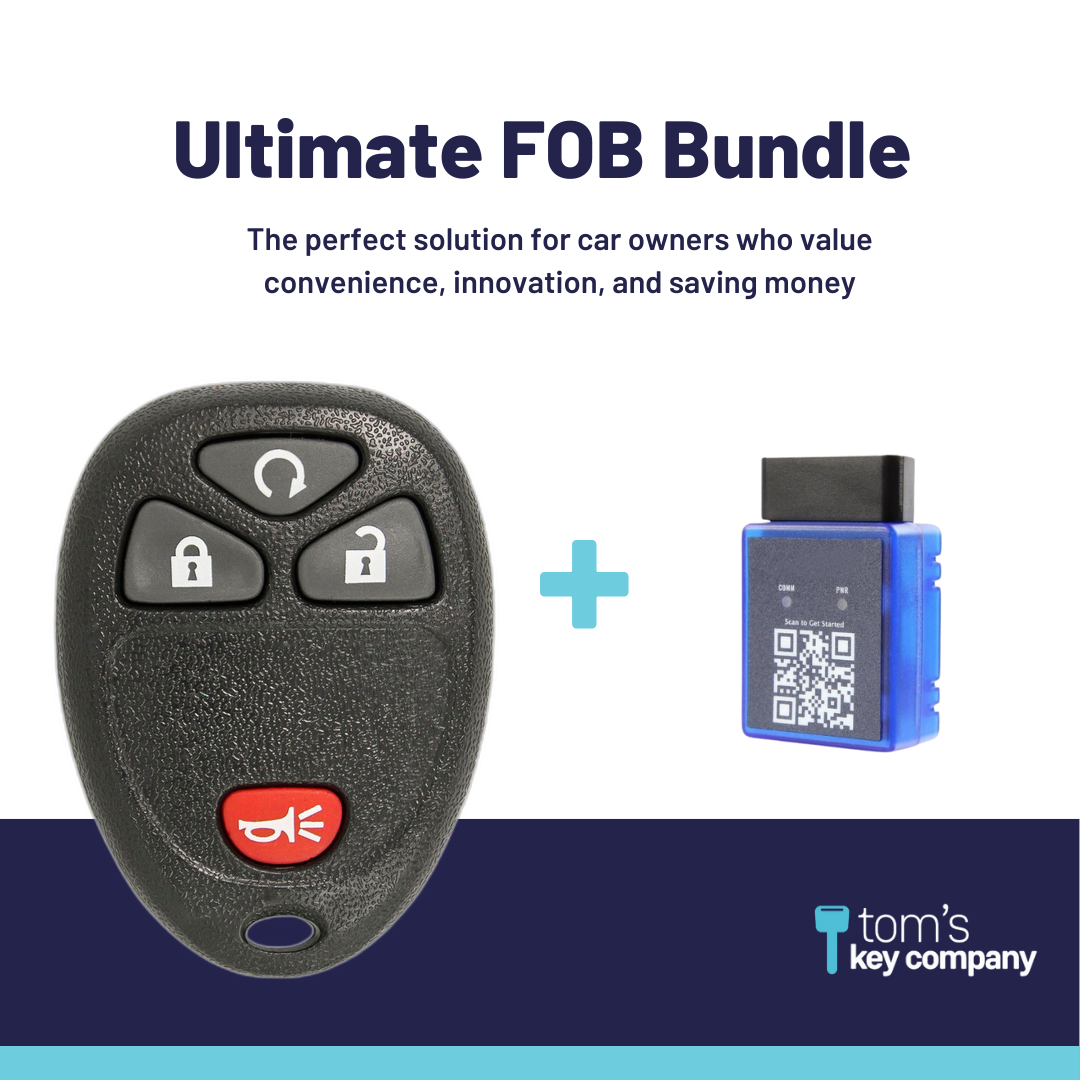 Ultimate Remote FOB Bundle with Programming Tool and Aftermarket 4 Button Remote FOB for Select Chevrolet, GMC and Hummer Vehicles (CHEFOB-4B-TR-697-K-UKB)
