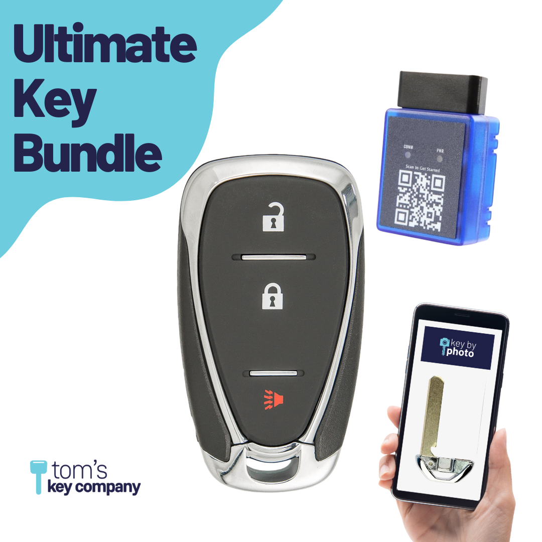 Ultimate Smart Key Bundle with Programming Tool, Aftermarket 3-Button Smart Key Fob and Key By Photo for Select Chevrolet Vehicles (CHESK-3B-892-K-UKB)