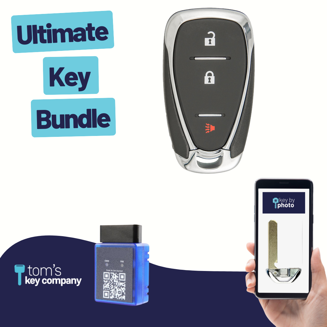 Ultimate Smart Key Bundle with Programming Tool, Aftermarket 3-Button Smart Key Fob and Key By Photo for Select Chevrolet Vehicles (CHESK-3B-892-K-UKB)
