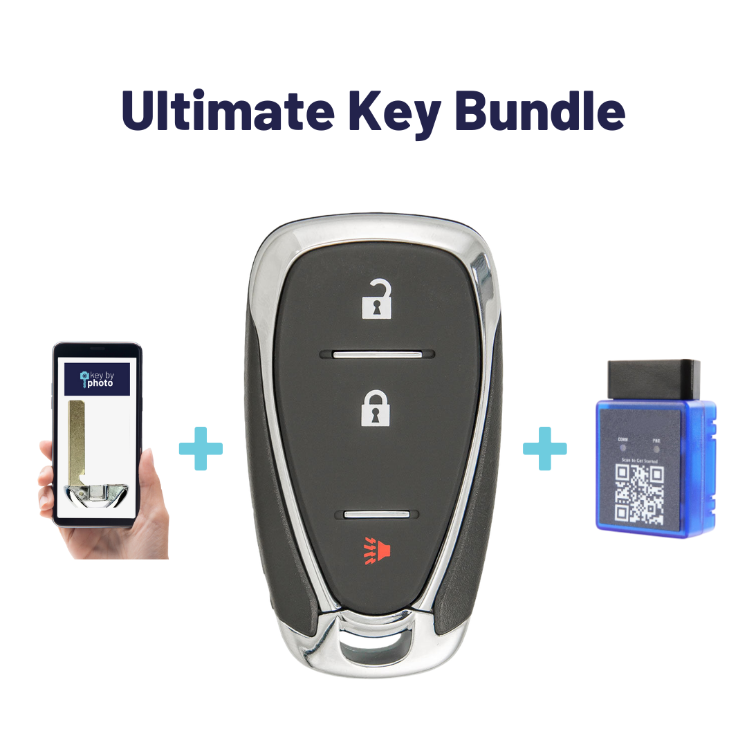 Ultimate Smart Key Bundle with Programming Tool, Aftermarket 3-Button Smart Key Fob and Key By Photo for Select Chevrolet Vehicles (CHESK-3B-892-K-UKB)