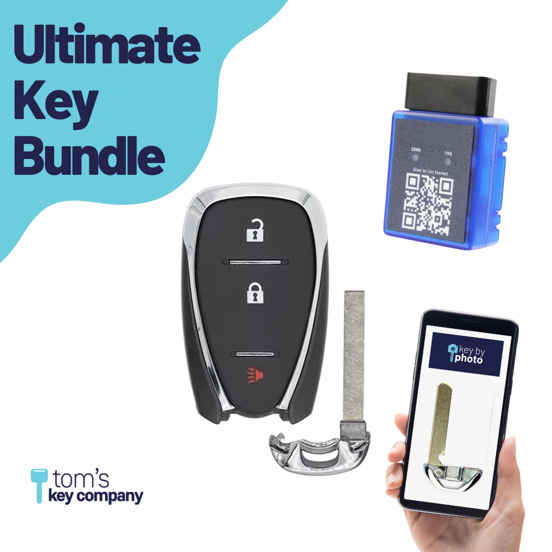 Ultimate Smart Key Bundle with Programming Tool, Aftermarket 3-Button Smart Key Fob and Key By Photo for Select Chevrolet Vehicles (CHESK-3B-922-K-UKB)