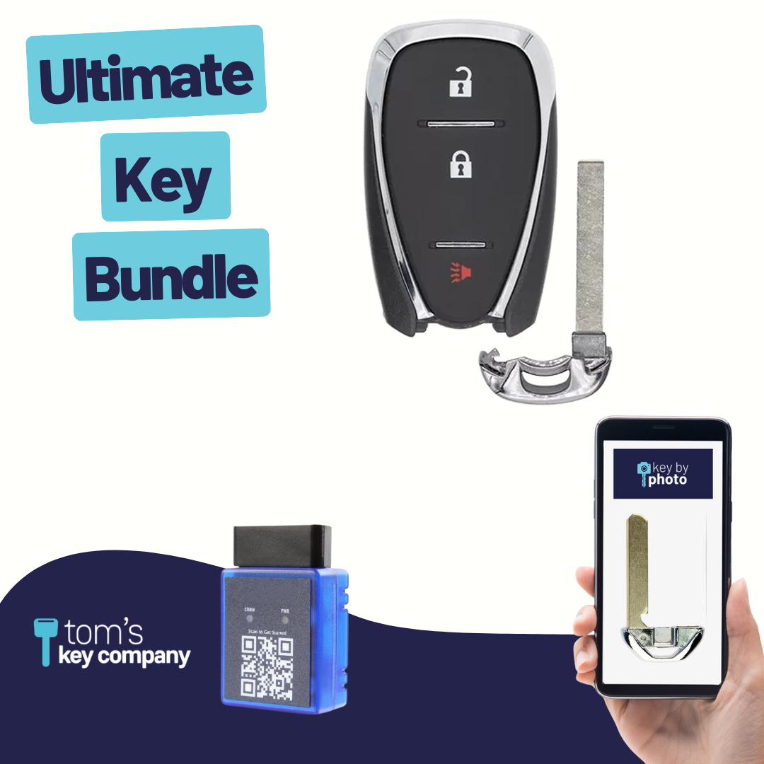 Ultimate Smart Key Bundle with Programming Tool, Refurbished 3-Button Smart Key Fob and Key By Photo for Select Chevrolet Vehicles (CHESK-3B-922-K-UKB)