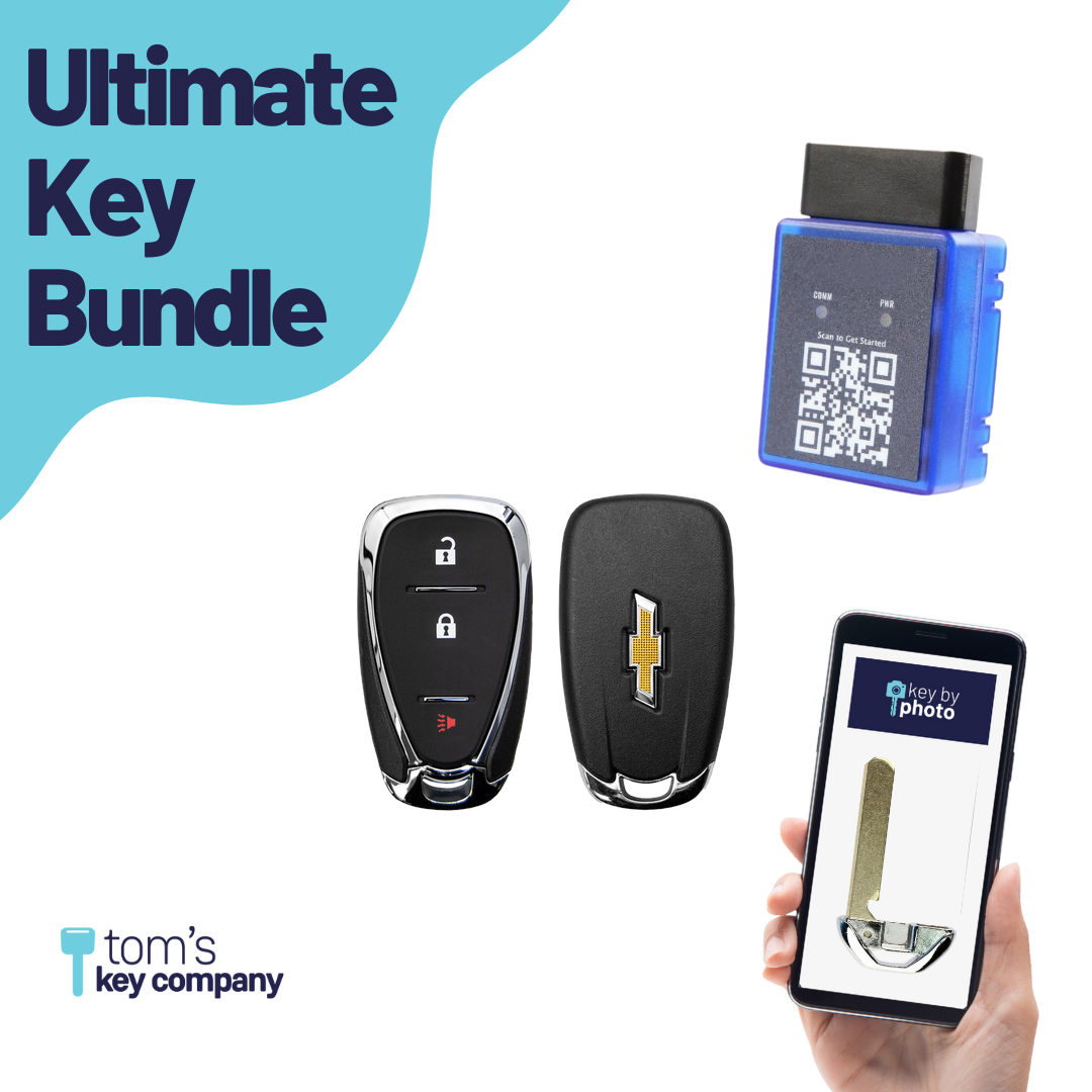 Ultimate Smart Key Bundle with Programming Tool, Refurbished 3-Button Smart Key Fob and Key By Photo for Select Chevrolet Vehicles (CHESK-3B-922-REF-K-UKB)
