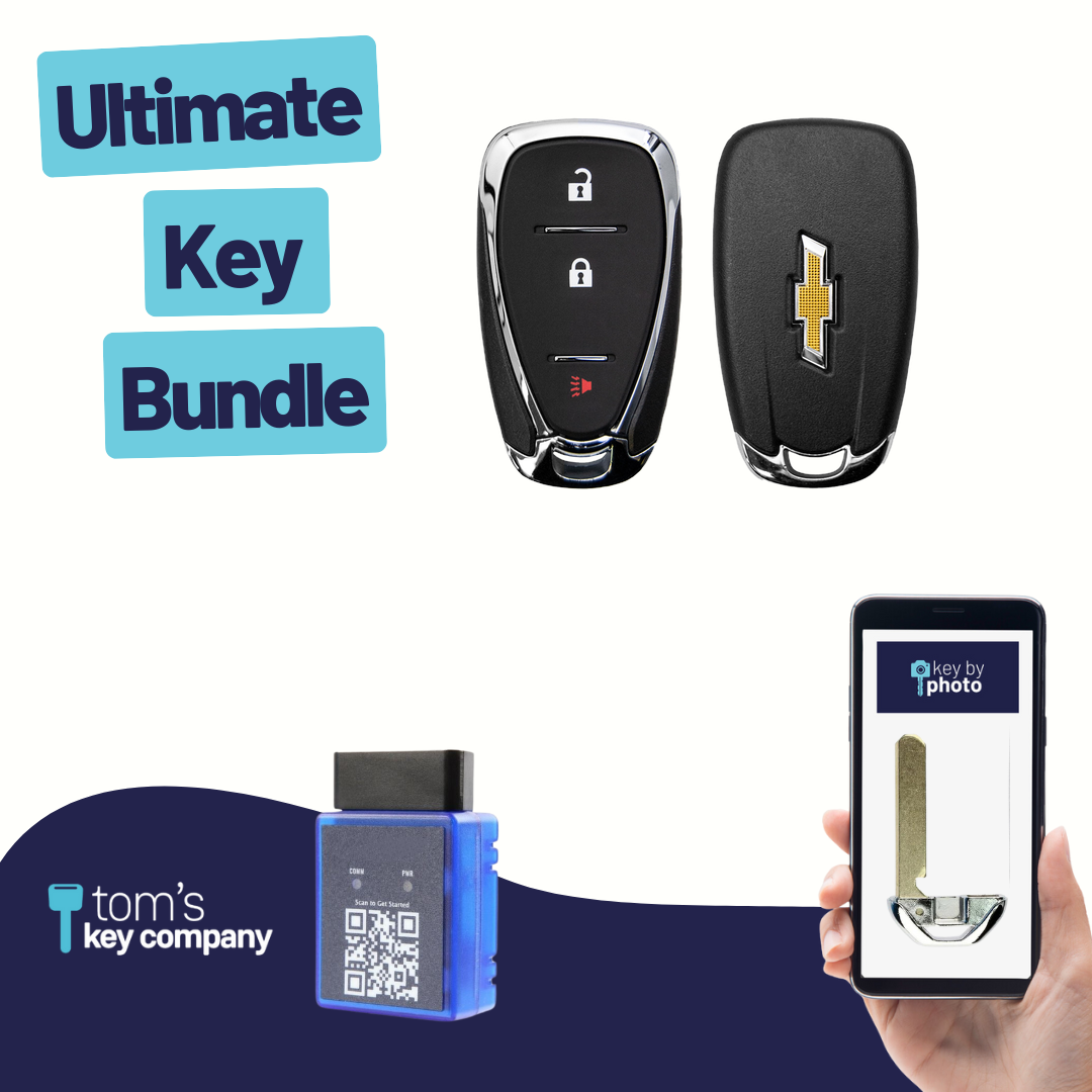 Ultimate Smart Key Bundle with Programming Tool, Refurbished 3-Button Smart Key Fob and Key By Photo for Select Chevrolet Vehicles (CHESK-3B-922-REF-K-UKB)
