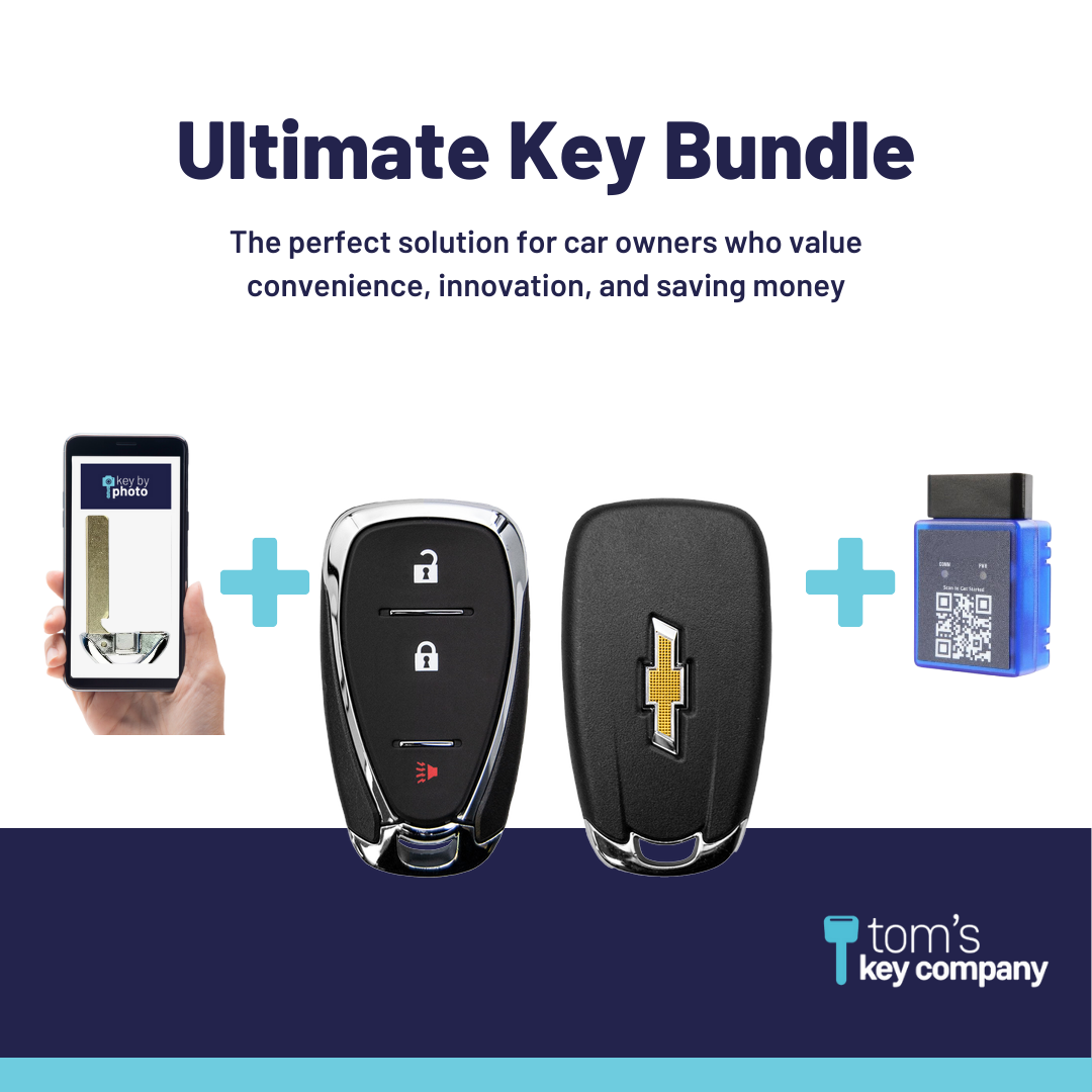 Ultimate Smart Key Bundle with Programming Tool, Refurbished 3-Button Smart Key Fob and Key By Photo for Select Chevrolet Vehicles (CHESK-3B-922-REF-K-UKB)