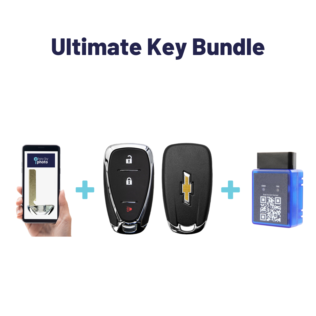 Ultimate Smart Key Bundle with Programming Tool, Refurbished 3-Button Smart Key Fob and Key By Photo for Select Chevrolet Vehicles (CHESK-3B-922-REF-K-UKB)