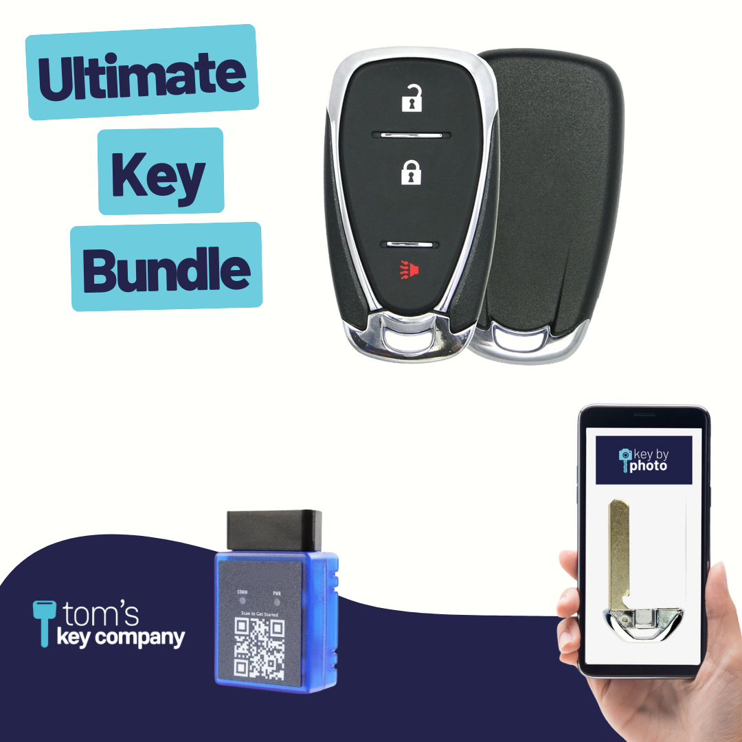 Ultimate Smart Key Bundle with Programming Tool, Refurbished 3-Button Smart Key Fob and Key By Photo for Select Chevrolet Vehicles (CHESK-3B-924-K-UKB)