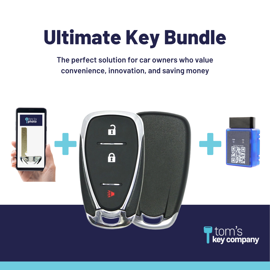 Ultimate Smart Key Bundle with Programming Tool, Aftermarket 3-Button Smart Key Fob and Key By Photo for Select Chevrolet Vehicles (CHESK-3B-924-K-UKB)