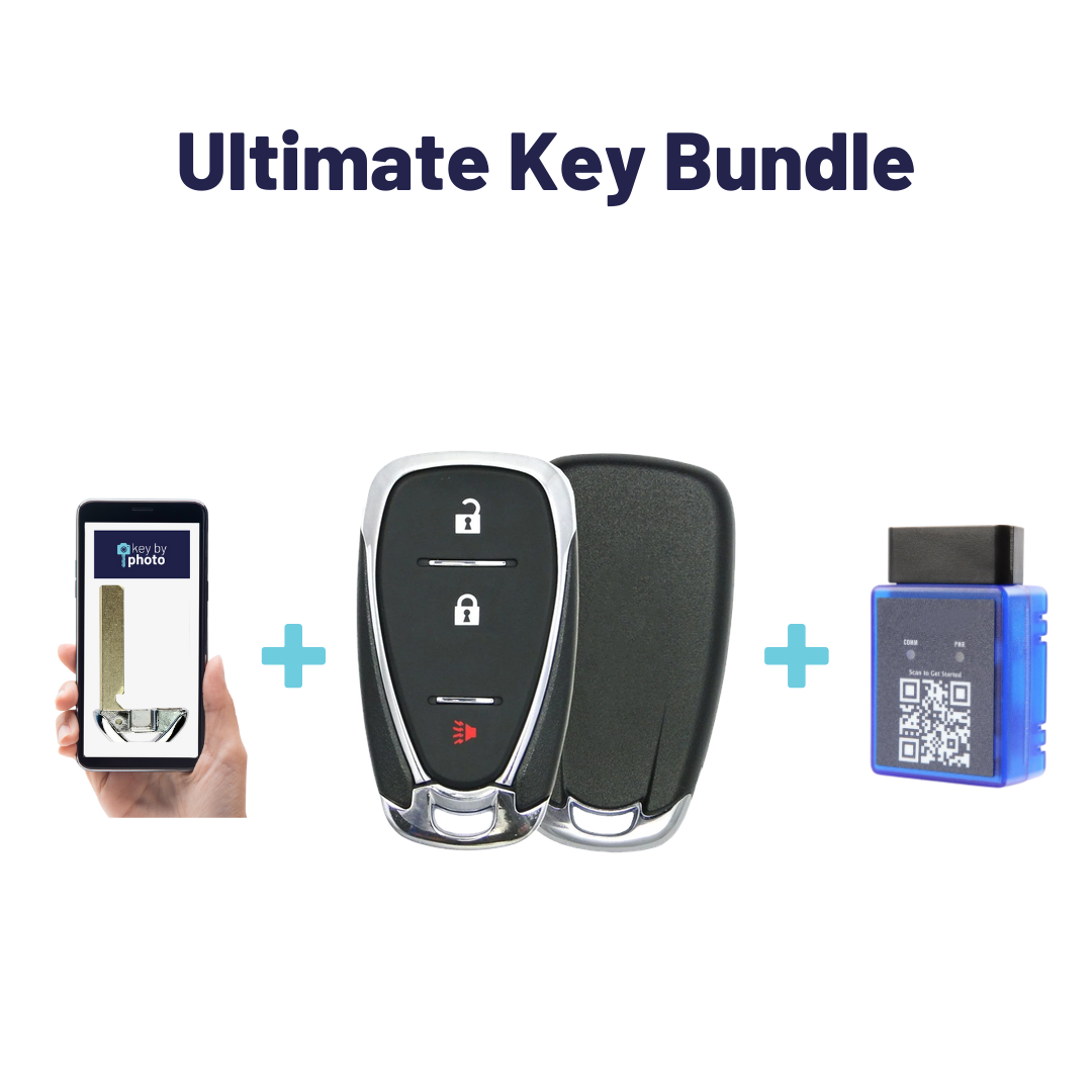 Ultimate Smart Key Bundle with Programming Tool, Aftermarket 3-Button Smart Key Fob and Key By Photo for Select Chevrolet Vehicles (CHESK-3B-924-K-UKB)