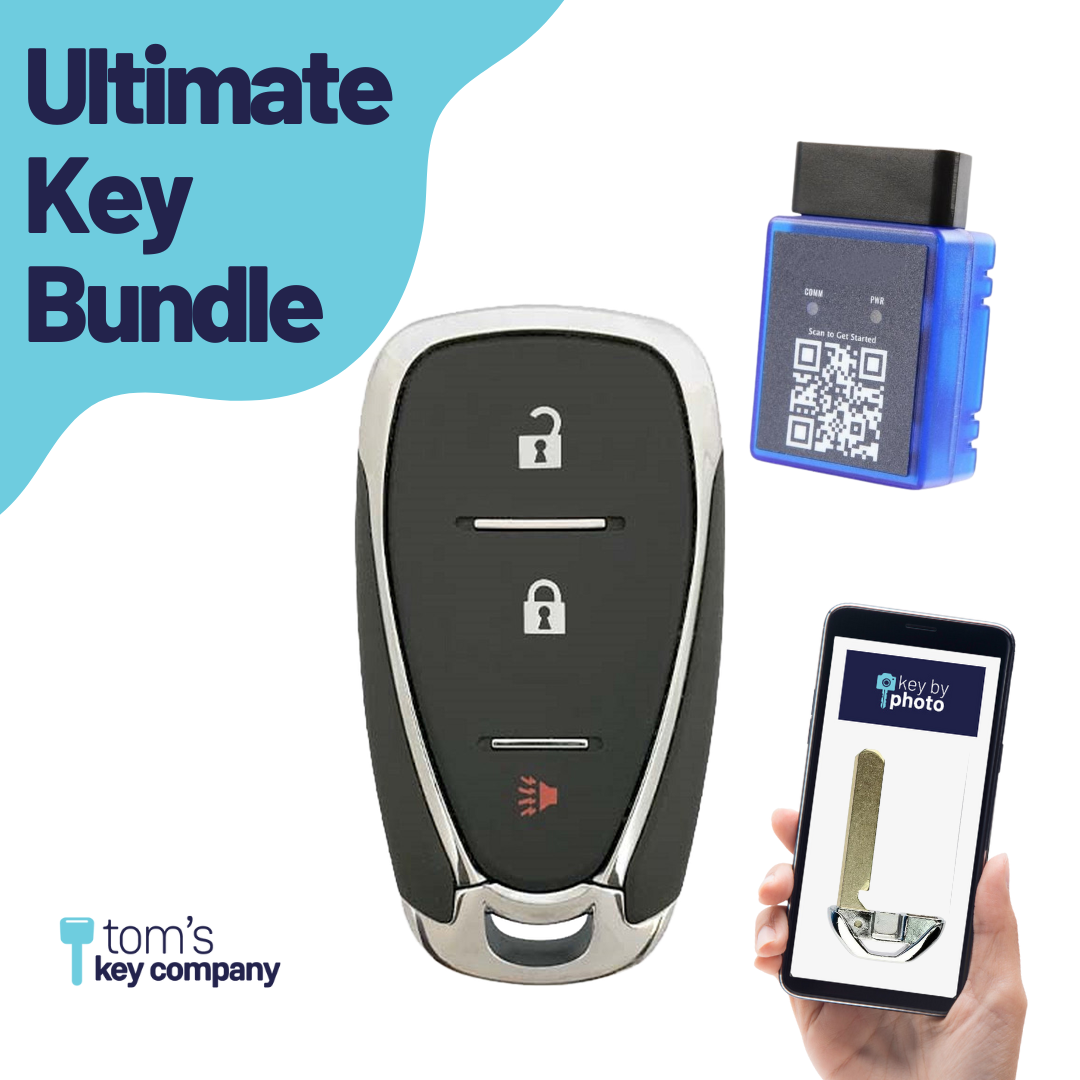 Ultimate Smart Key Bundle with Programming Tool, Refurbished 3-Button Smart Key Fob and Key By Photo for Select Chevrolet Vehicles (CHESK-3B-924-REF-K-UKB)
