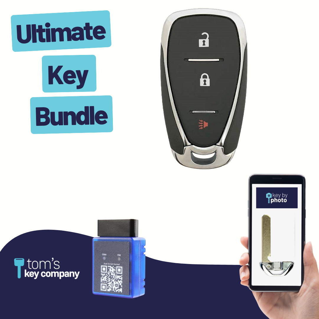 Ultimate Smart Key Bundle with Programming Tool, Refurbished 3-Button Smart Key Fob and Key By Photo for Select Chevrolet Vehicles (CHESK-3B-924-REF-K-UKB)