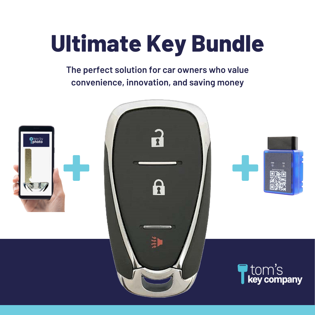 Ultimate Smart Key Bundle with Programming Tool, Refurbished 3-Button Smart Key Fob and Key By Photo for Select Chevrolet Vehicles (CHESK-3B-924-REF-K-UKB)