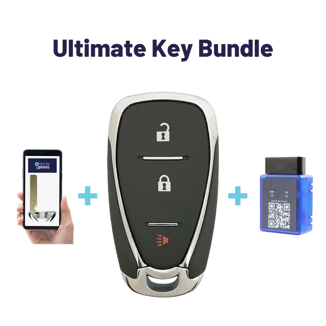 Ultimate Smart Key Bundle with Programming Tool, Refurbished 3-Button Smart Key Fob and Key By Photo for Select Chevrolet Vehicles (CHESK-3B-924-REF-K-UKB)