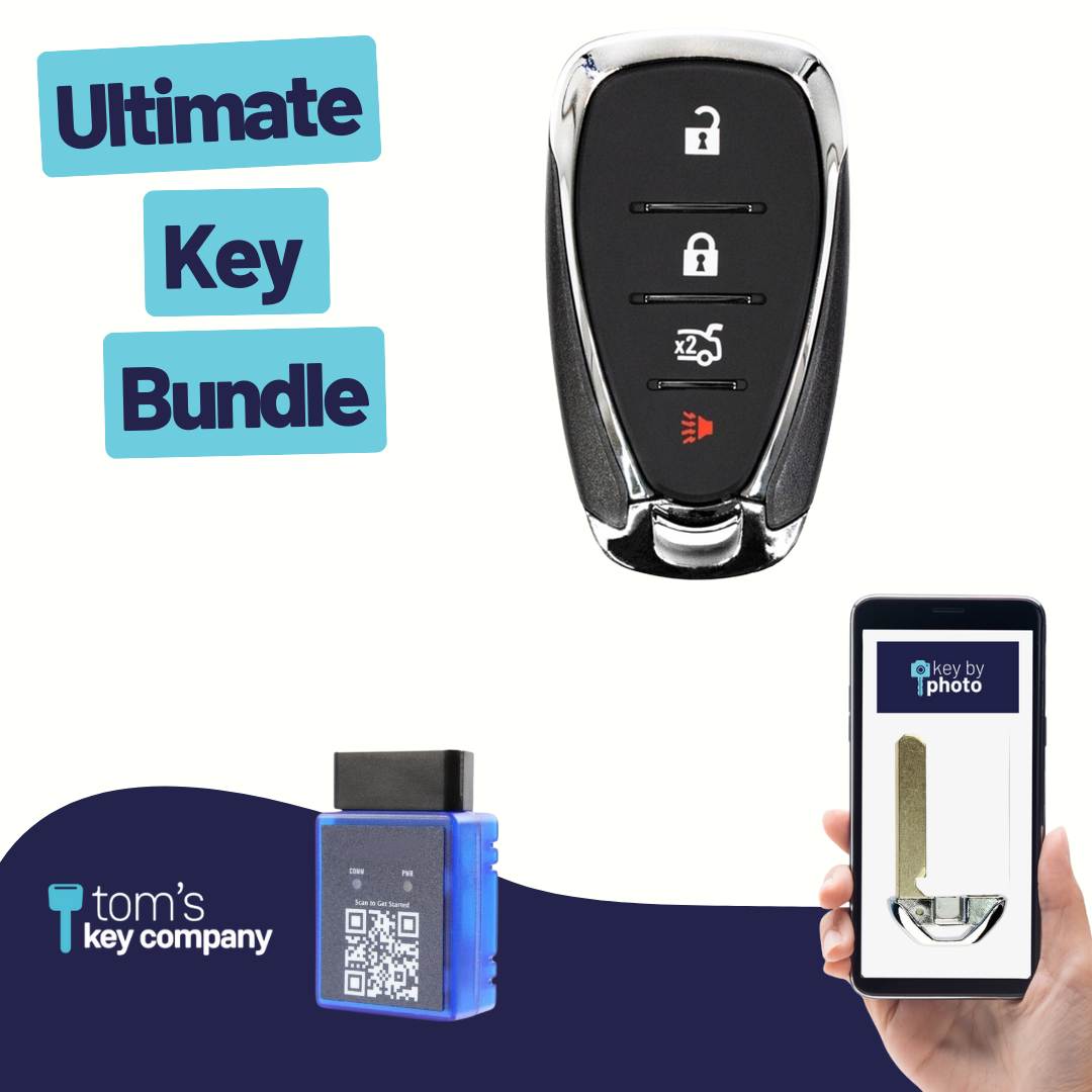 Ultimate Smart Key Bundle with Programming Tool, Refurbished 4-Button Smart Key Fob and Key By Photo for Select Chevrolet Vehicles (CHESK-4B-929-K-UKB)