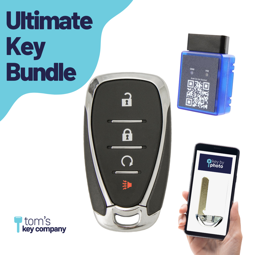 Ultimate Smart Key Bundle with Programming Tool, Refurbished 4-Button Smart Key Fob and Key By Photo for Select Chevrolet Vehicles (CHESK-4B-RS-863-K-UKB)