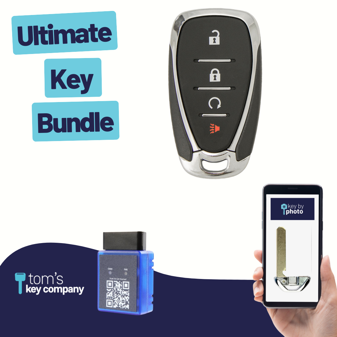 Ultimate Smart Key Bundle with Programming Tool, Aftermarket 4-Button Smart Key Fob and Key By Photo for Select Chevrolet Vehicles (CHESK-4B-RS-863-K-UKB)