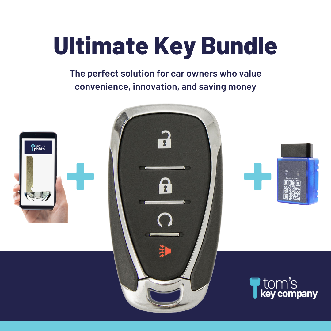 Ultimate Smart Key Bundle with Programming Tool, Aftermarket 4-Button Smart Key Fob and Key By Photo for Select Chevrolet Vehicles (CHESK-4B-RS-863-K-UKB)